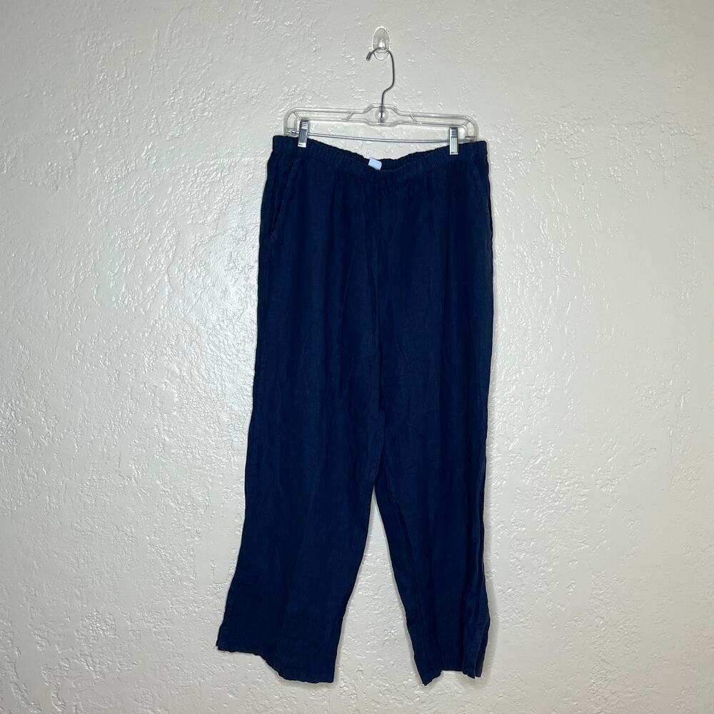 Match‎ Point Linen Pants Large Navy Wide Leg Cropped Pull On Made USA Women's